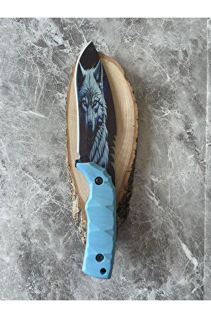 Kurt Kaplama Çelik Kamp Bıçağı – Mavi Kompakt Kabze, Özel Kılıflı, 27,5 cm