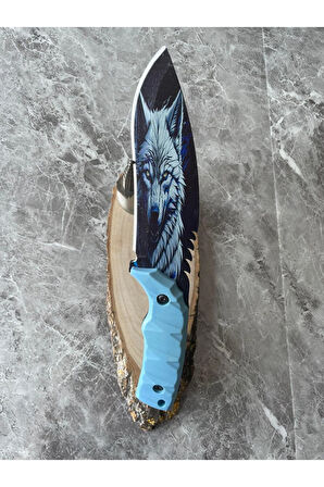 Kurt Kaplama Çelik Kamp Bıçağı – Mavi Kompakt Kabze, Özel Kılıflı, 27,5 cm