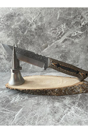 Atatürk Portre & İmzalı Kamp Bıçağı – Verzalit Kahverengi Kabze, Özel Kılıflı, 25 cm Av Bıçağı