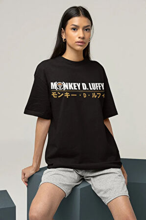 Anime Karakter Monkey D Luffy Baskılı Unisex Oversize Tişört