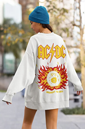 AC DC Müzik Grubu Baskılı Unisex Oversize Rock Metal Sweatshirt