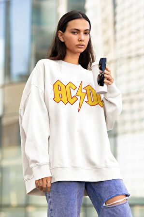 AC DC Müzik Grubu Baskılı Unisex Oversize Rock Metal Sweatshirt
