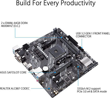 ASUS Prime Anakart A520M-E AMD A520 Am4 DDR4 4400 Hdmı Dvı Vga