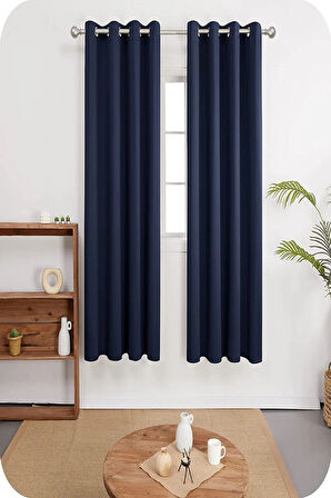 Lacivert Rustik Perde Kuşgözü Halkalı Boru Halka Dekoring Perde