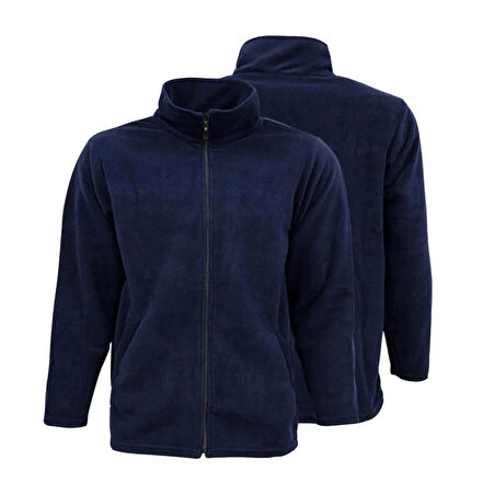 Unisex Cepli Tam Fermuarlı Lacivert Polar Mont