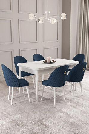 Arya Beyaz 80x132 MDF Açılabilir Mutfak Masası Takımı 6  Sandalye