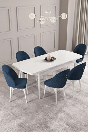 Arya Beyaz 80x132 MDF Açılabilir Mutfak Masası Takımı 6  Sandalye
