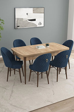 Arya Meşe Desen 80x132 MDF Açılabilir Yemek Masası Takımı 6  Sandalye