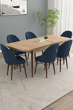 Arya Meşe Desen 80x132 MDF Açılabilir Yemek Masası Takımı 6  Sandalye