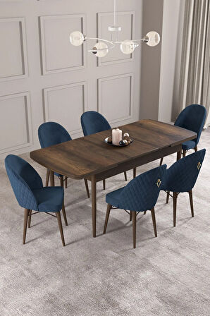 Calvin Barok Desen 80x132 MDF Açılabilir Mutfak Masası Takımı 6  Sandalye