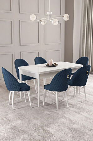 Calvin Beyaz 80x132 MDF Açılabilir Mutfak Masası Takımı 6  Sandalye