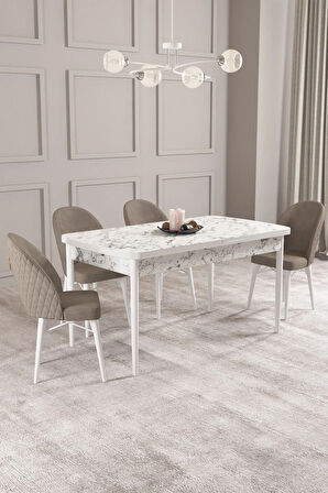 Calvin Siyah Mermer Desen 80x132 MDF Açılabilir Mutfak Masası Takımı 4 Sandalye, 1 Bench
