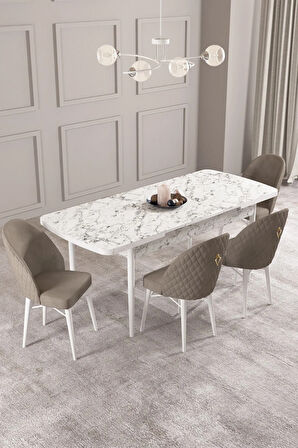 Calvin Siyah Mermer Desen 80x132 MDF Açılabilir Mutfak Masası Takımı 4 Sandalye, 1 Bench