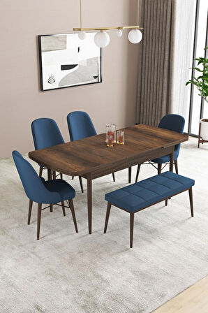 Fonza Barok 80x132 MDF Açılabilir Mutfak Masası Takımı 4 Sandalye , 1 Bench