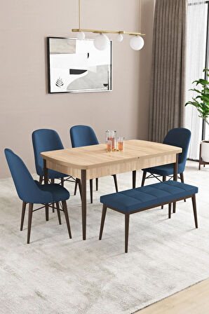 Fonza Meşe Desen 80x132 MDF Açılabilir Mutfak Masası Takımı 4 Sandalye , 1 Bench