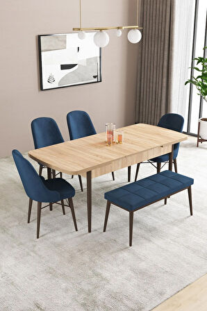 Fonza Meşe Desen 80x132 MDF Açılabilir Mutfak Masası Takımı 4 Sandalye , 1 Bench