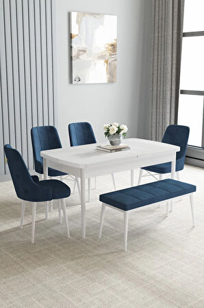 Arvela Beyaz 80x132 Açılabilir Yemek Odası Takımı 4 Sandalye, 1 Bench
