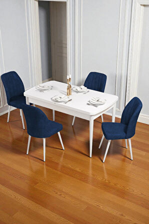 Bara Beyaz 80X132 Açılabilir Sunta Masa Yemek Odası Takımı, Mutfak Takımı 4 Adet Sandalye