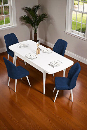 Bara Beyaz 80X132 Açılabilir Sunta Masa Yemek Odası Takımı, Mutfak Takımı 4 Adet Sandalye