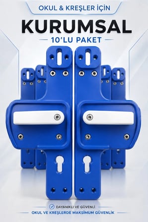 Okul, Kreş ve Eğitim Alanları İçin Bariyerli Kapı Kolu | Çocuk Güvenlikli | Kırılmaz | 10'lu Paket