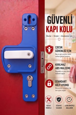 Okul, Kreş ve Eğitim Alanları İçin Bariyerli Kapı Kolu | Çocuk Güvenlikli | Kırılmaz | 10'lu Paket