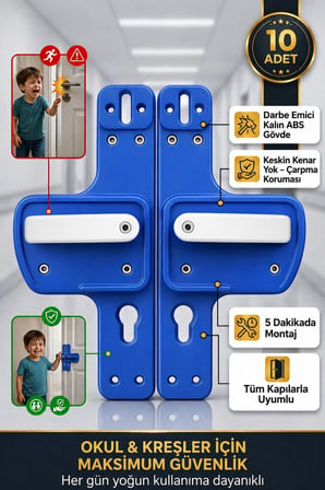 Okul, Kreş ve Eğitim Alanları İçin Bariyerli Kapı Kolu | Çocuk Güvenlikli | Kırılmaz | 10'lu Paket