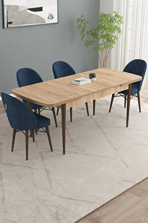 Arya Meşe Desen 80x132 MDF Açılabilir Mutfak Masası Takımı 4  Sandalye