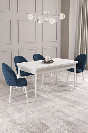 Calvin Beyaz 80x132 MDF Açılabilir Mutfak Masası Takımı 4  Sandalye