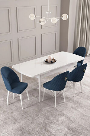 Calvin Beyaz 80x132 MDF Açılabilir Mutfak Masası Takımı 4  Sandalye
