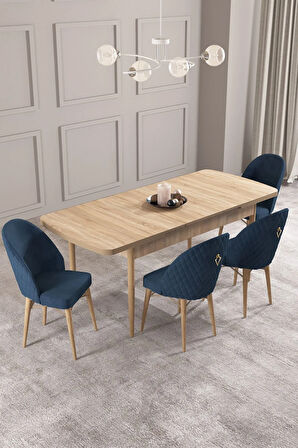 Calvin Meşe Desen 80x132 MDF Açılabilir Mutfak Masası Takımı 4  Sandalye
