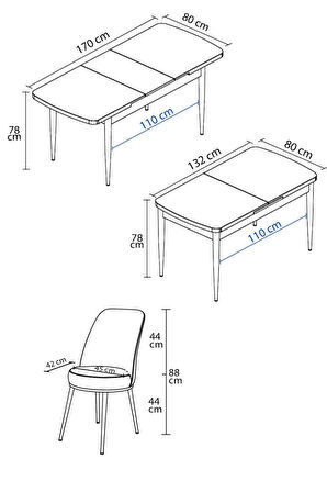 Ikon Beyaz 80x132 MDF Açılabilir Yemek Masası Takımı 4  Sandalye