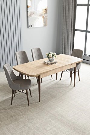 Ikon Meşe Desen 80x132 MDF Açılabilir Yemek Masası Takımı 4  Sandalye