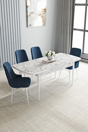 Jusie Beyaz Mermer Desen 80x132 Açılabilir Yemek Odası Takımı 4  Sandalye