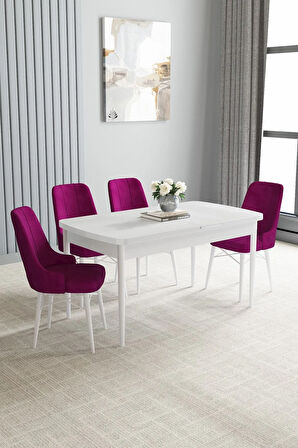Jusie Beyaz 80x132 Açılabilir Mutfak Masası Takımı 4  Sandalye