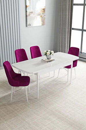 Jusie Beyaz 80x132 Açılabilir Mutfak Masası Takımı 4  Sandalye