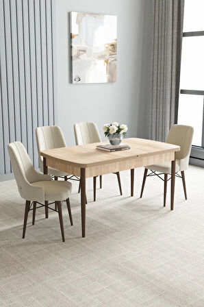 Jusie Meşe Desen 80x132 Açılabilir Mutfak Masası Takımı 4  Sandalye