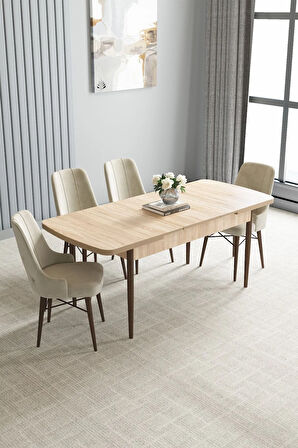 Jusie Meşe Desen 80x132 Açılabilir Mutfak Masası Takımı 4  Sandalye
