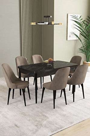 Lima Beyaz Mermer Desen 80x132 MDF Açılabilir Mutfak Masası Takımı 4  Sandalye