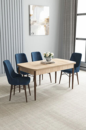 Arvela Meşe Desen 80x132 MDF Açılabilir Mutfak Masası Takımı 4  Sandalye