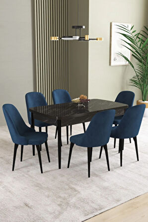 Mabel Beyaz Desen 80x132 MDF Açılabilir Mutfak Masası Takımı 4  Sandalye