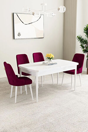 Mabel Beyaz 80x132 Açılabilir Yemek Odası Takımı 4  Sandalye