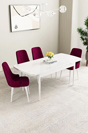 Mabel Beyaz 80x132 Açılabilir Yemek Odası Takımı 4  Sandalye