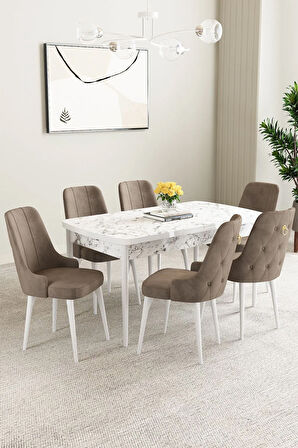 Mayer MDF Meşe Desen Açılabilir 80x132 Cm 4 Sandalyeli Mutfak Masası Takımı