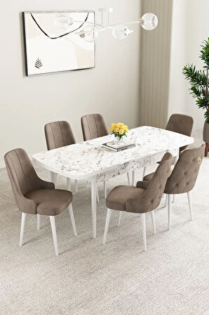 Mayer MDF Meşe Desen Açılabilir 80x132 Cm 4 Sandalyeli Mutfak Masası Takımı