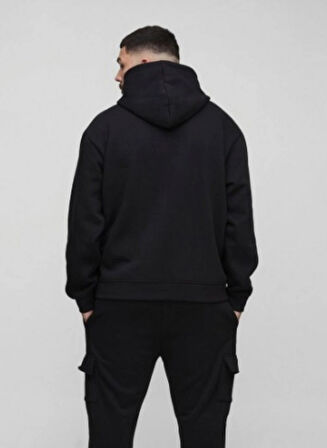 Siyah Kanguru Model Oversize Plus Size Kalıp Erkek Büyük Beden Sweatshirt
