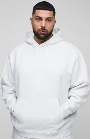 Gri Kanguru Model Oversize Plus Size Kalıp Erkek Büyük Beden Sweatshirt