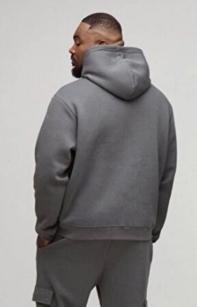 Füme Kanguru Model Oversize Plus Size Kalıp Erkek Büyük Beden Sweatshirt