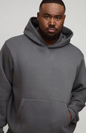Füme Kanguru Model Oversize Plus Size Kalıp Erkek Büyük Beden Sweatshirt