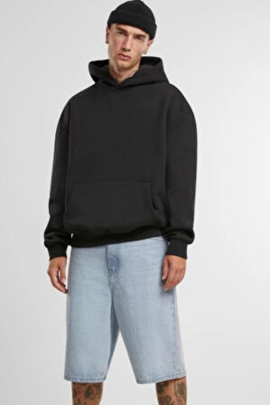 Siyah Kanguru Model Oversize Kalıp Erkek Sweatshirt