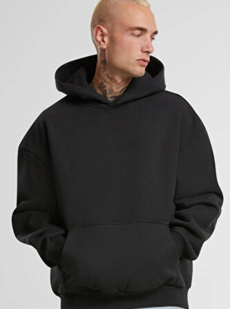 Siyah Kanguru Model Oversize Kalıp Erkek Sweatshirt
